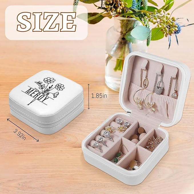 Custom Travel Jewelry Organizer, Personalized Jewelry Box with Birth Flower and Name, Gifts for Birthday, Wedding, Anniversary, Personalized Gifts for Women, Girls, Mother, Wife, Bridesmaid