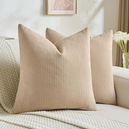 FUTEI Golden Brown Decorative Throw Pillow Covers 16x16 Inch Set of 2,Soft Cozy Wheat Ear Striped Patterns Cushion Cases,Modern Home Decor for Couch Bed Living Room