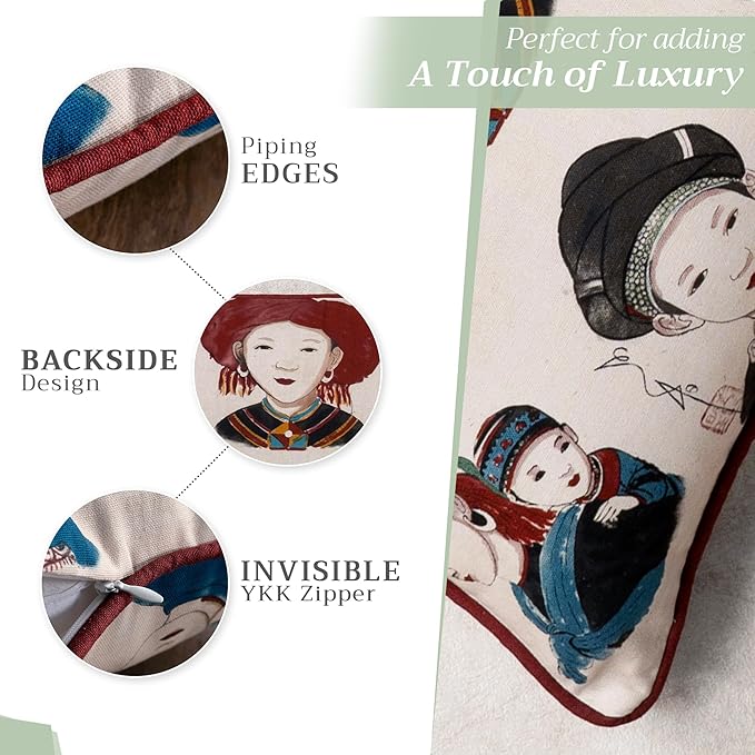 Maison d' Hermine Decorative Pillow Covers 18 x 18 Inch Square 100% Cotton Throw Pillow Covers with Invisible Zipper Cushion Case for Living Room Couch, Chair, Sofas, Bedroom, Home (Pupeo People)