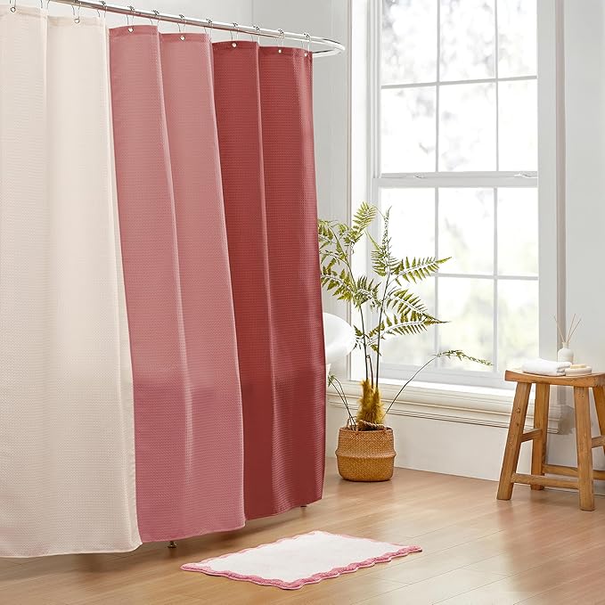 MONDAY MOOSE Bath Mat with Scalloped Wavy Ripple Design, Microfiber Absorbent Non Slip Tufted Rug for Floor, Shower or Kitchen (20x32 inch, Pink)