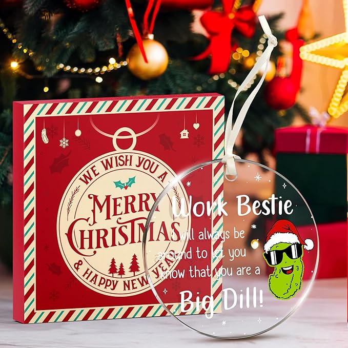 Work Bestie Ornament - Delightful Pickle Ornaments for Christmas Tree, Ideal Funny Work Ornaments for Coworkers, Unique Christmas Pickle Ornament, Perfect for Co-Worker 2025