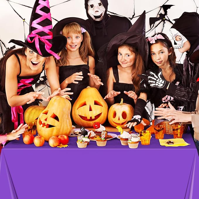MASHAN 4Pcs Halloween Tablecloth Plastic Orange Black Purple Green Table Cloths Disposable Rectangle Table Covers for Halloween Theme Kids Birthday Witch Vampire Party Decorations, 54 x 108 Inch