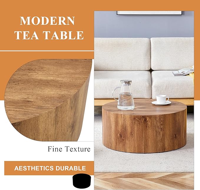 Modern Coffee Table,27.5Inch Round Top Tea Table,Living Room Center Table with Texture for Living Room,Office,Apartment