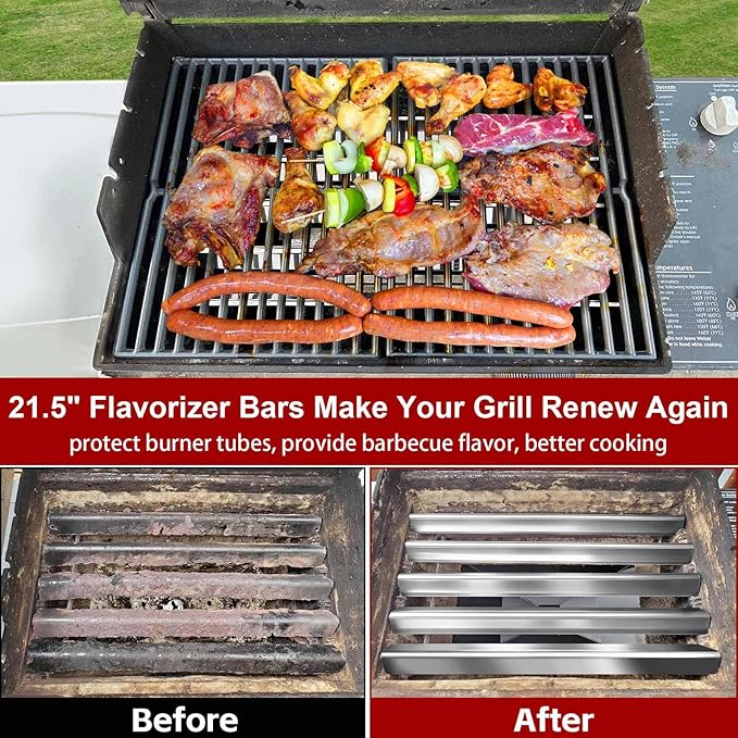 GasSaf 21.5" Flavorizer Bars Replace for Weber 7534, Genesis Silver A, Spirit 200 Series E/S200 E/S-210, Spirit 500 with Side Control Knob, 5-Pack Stainless Steel Flavor Bars(21.5" x 1.7" x 1.7")