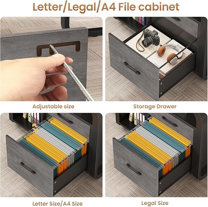 SEDETA 63 Inch Executive Desk, L Shaped Desk with Drawers, Large Office Desk with File Drawer, Computer Desk with Mobile CPU Stand, Storage Shelves, Power Outlets for Home Office, Gray