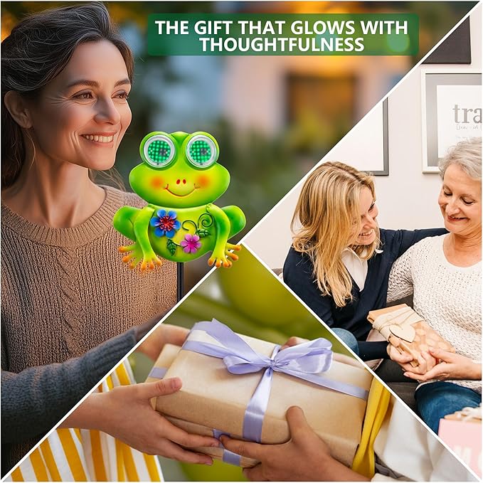 Solar Lights Outdoor Frog Garden Statues with Realistic Eye Movement for Outside Patio Front Porch Yard Balcony Lawn Decorations