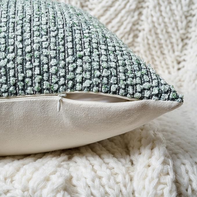 Striped Throw Pillow Covers 24x24 Set of 2 Green Textured Boucle Chic Morden Boho Accent Farmhouse Square Decorative Couch Pillow Covers for Home Decor Bed Sofa Living Room