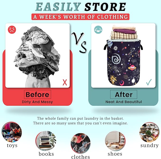 Colorful Galaxy Planet Laundry Basket Foldable Oxford Cloth Starry Sky Laundry Hamper With Handle Portable Clothes Storage Basket 18.9 X 16.5 Inch Storage Bag For Laundry Room/Bathroom/Bedroom