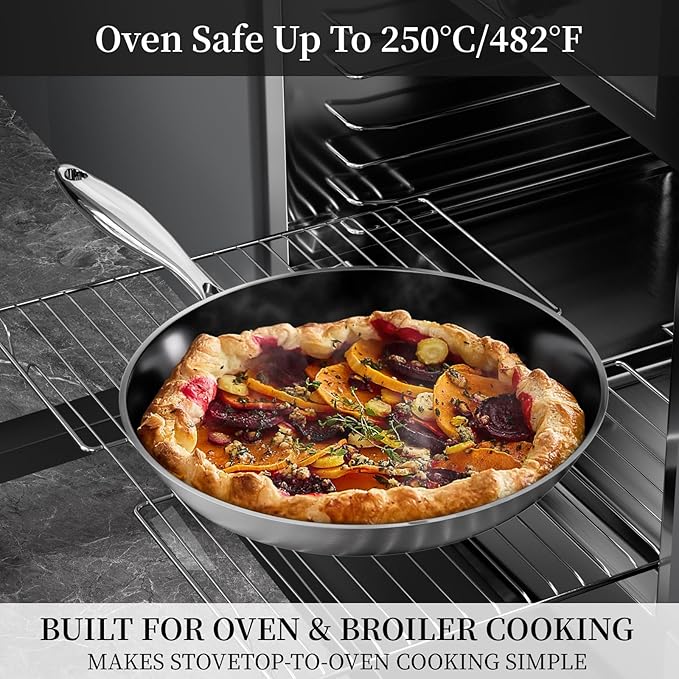 Stainless Steel Frying Pan Set with Lid 8.6inch and 12inch Titanium Ceramic Nonstick Frying Pan Kitchen Cookware Set Skillet with Stay-Cool Handle Non Toxic PFOA Free Suitable for All Stove