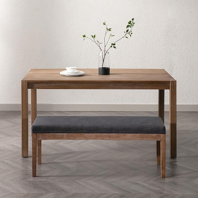 Upholstered Entryway Bench Farmhouse Shoe Benches for Hallway Porch Bedroom Bench for End of Bed Dining Bench for Dining Table Dining Room Kitchen Window with Wood Legs, Linen, Charcoal