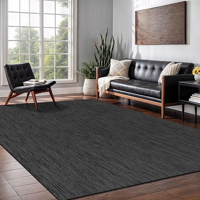 Washable Indoor Outdoor Rug 5x7 Weather Resistant Area Rugs Modern Solid for Porch Deck Balcony Backyard Patio Outside Carpet (5 X 7 Dark Grey)