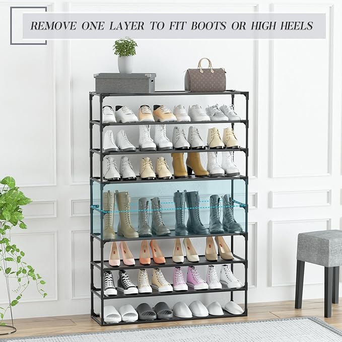 TY ARTS & CULTURE 2 Pack 9-Tiers Shoe Rack Organizer, Sturdy Metal Pipes & Durable Non-Woven Fabric, Space Saving Tall Shoe Shelf Hold 72-90 Pairs, Shoe Rack for Entryway (Black)