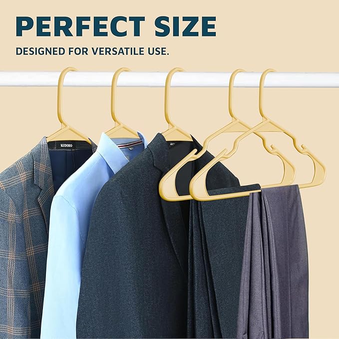 Plastic Clothes Hangers – Heavy Duty Hanger Set, for Organizing Clothes, Dresses, and Coat, Holds Up to 5 lbs, Space-Saving Hangers with Non-Slip Shoulder Grooves, Pack of 80, Yellow
