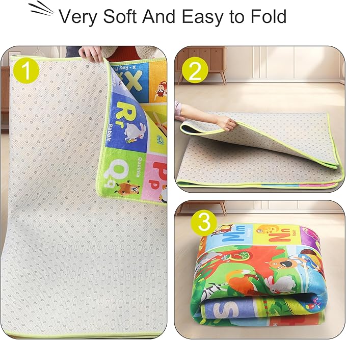 Baby Play Mat for Floor, Non-Slip Playmat for Toddlers & Infants, Extra Thick Large Padded Educational ABC Kids Rug for Crawling & Playing Super Soft Plush Surface to Keep Safe (40"x60")