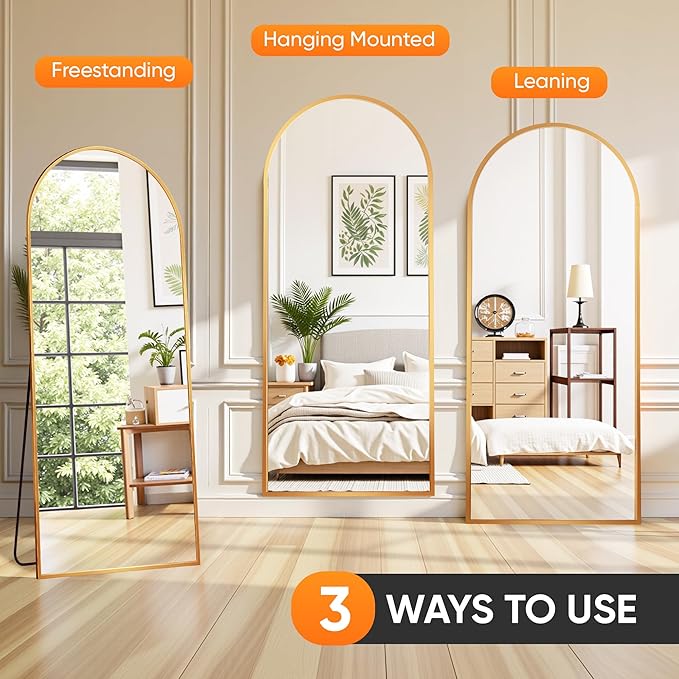 Suidia Full Length Mirror, 81"x41" Floor Standing Mirror Freestanding, Full Body Mirrors with Stand for Bedroom, Hanging Mounted for Living Room Cloakroom, Gold, Arched Style
