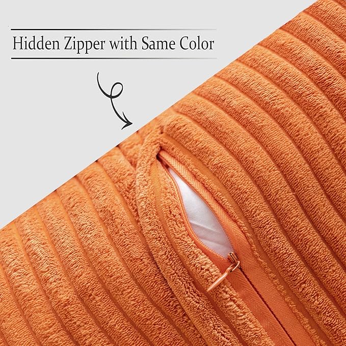 MIULEE Orange Fall Decorative Throw Pillow Covers for Couch Bed Livingroom 16x16 Inch Set of 2 Boho Accent Throw Pllows Broadside Striped Patchwork Soft Corduroy Pillowcases