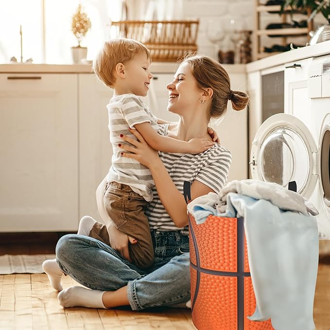 Basketball Texture Laundry Basket,Waterproof Laundry Hamper,Collapsible Organizer Basket for Storage Bin Toy Bins, Dirty Clothes Laundry Basket for Living Room/Bathroom/Bedroom