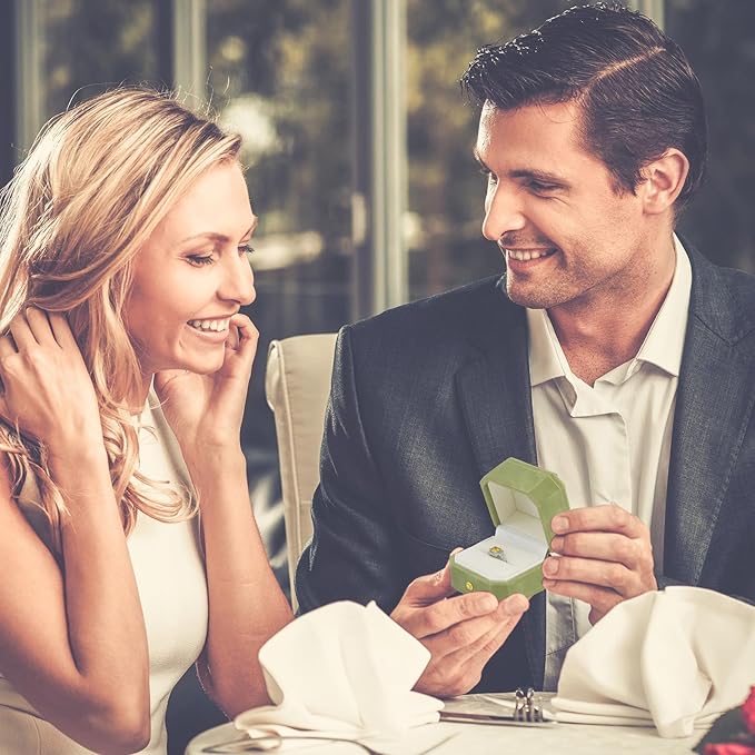 Jewelry Ring Box Small Travel Jewelry Box, Velvet Wedding Ring Box for Business, Engagement, Wedding, Bridesmaid and Holiday Events - Green