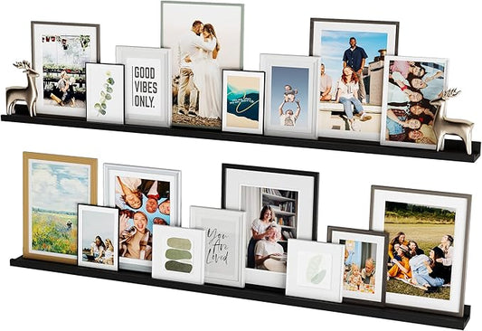 You Have Space 60" Long Picture Ledge Floating Wall Shelf for Living Room, Office, Farmhouse, Kitchen Decor, Black Set of 2