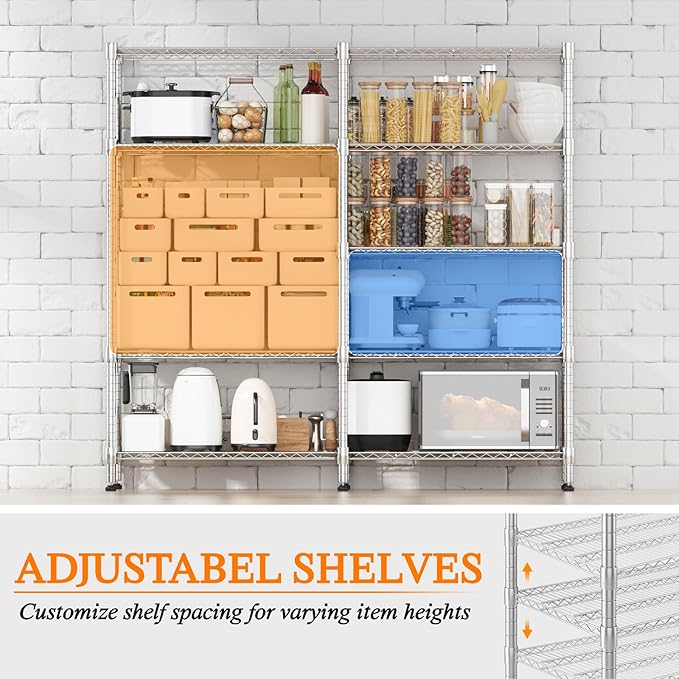 Homdox 5 Tier Storage Shelves, Heavy Duty Wire Shelving Unit, Adjustable Metal Shelves for Storage, Garage Rack Pantry Shelves Kitchen Shelving, 14"x60"x72", Silver Gray