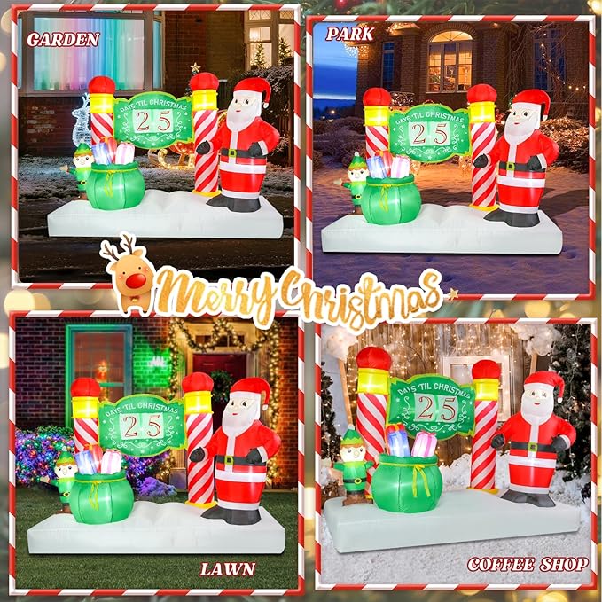 Bshine Christmas Inflatable Outdoor Decorations, 6.9FT Blow Up Santa Countdown Calendar with Interchangeable Dates,New Year's Light Up Holiday Party Decor for Lawn Yard Inflatable Sculptures