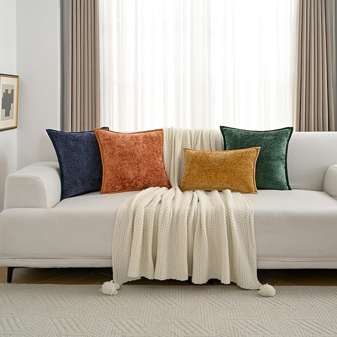 FUTEI Tobacco Chenille Throw Pillow Covers 24x24 Inch Set of 2,Soft Cozy Bound Edge Design European Cushion Cover,Home Decor for Couch Bed Living Room