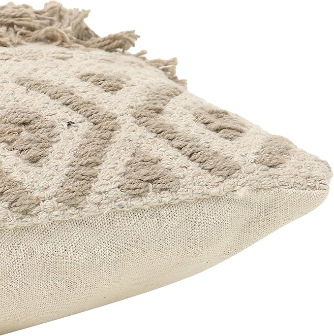 REDEARTH Handmade Boho Throw Pillow Covers - Bohemian Chic Farmhouse Style - Accent Woven Indoor and Outdoor Pillow Cushion Cases for Couch - Bed - Chair - Sofa - Benches – Set of 2-18"x18" - Taupe