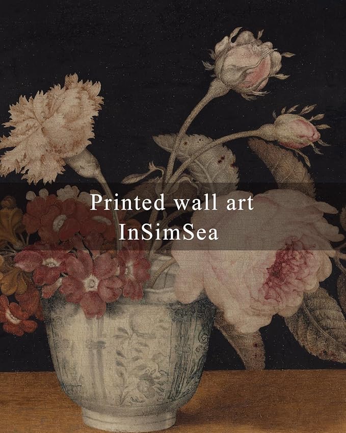 InSimSea Framed Wall Art for Living Room Decor Colorful Peonies Abstract Nature Vintage Wall Art Decorative Oil Painting Colorful Multicolor for Bedroom Office Decor 12x16in