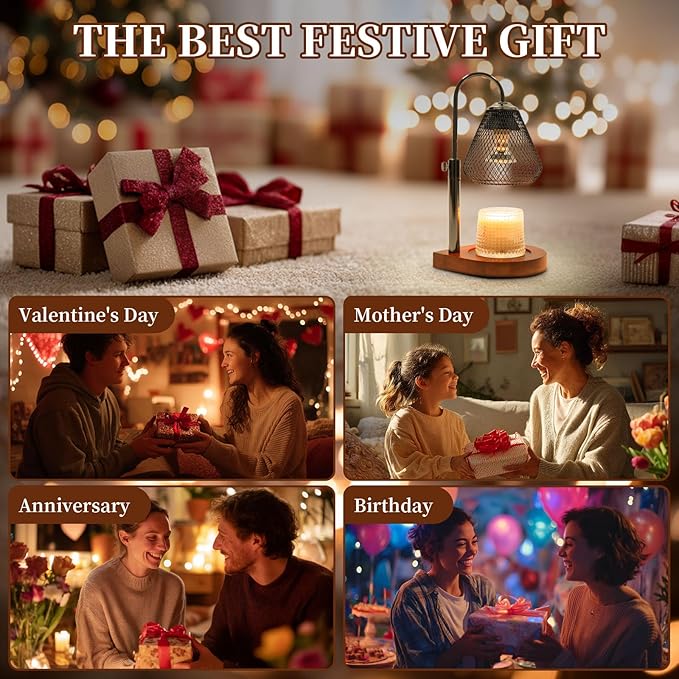 Candle Warmer Lamp with Timer Dimmable, New Adjustable Height Black Metal Wrought Iron Wax Melt Warmer Lamps for Scented Jar Candles, Gifts for Women Mom, Home Decor Table Lights