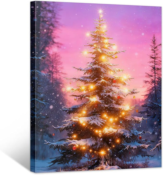 Framed Christmas Pictures Wall Decor,Vintage Pine Tree Prints,Winter Christmas Canvas Wall Art Decoration for Bedroom Bathroom Living Room Rustic Xmas Holiday Gifts (Christmas Tree 18, 20'' X 32'')