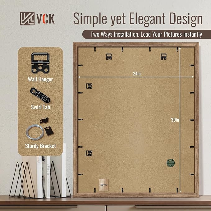 VCK 24x30 Poster Frame Set of 4 - Walnut, Gallery-Quality Wood Picture Frames, 1.1-Inch Wide Border, Polished Plexiglass, Vertical or Horizontal Wall Display for Photo/Art/Prints, Walnut