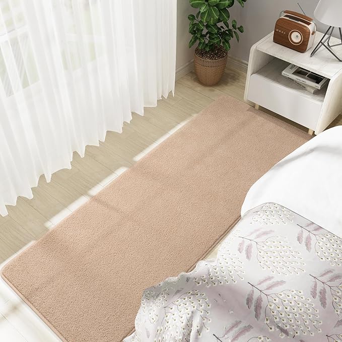 Soft Runner Rugs for Bedroom 2x6, Non Slip Runners for Hallway Kitchen Laundry Dorm Washable, Minimalist Low Pile Long Rugs for Boys Men Girls Kids, Beige