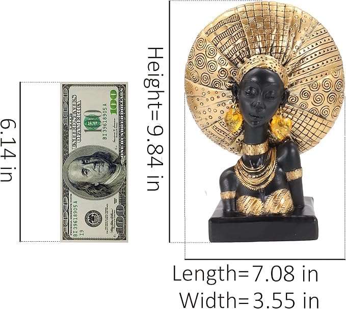 African Statues for Home Decor, Sculptures Decorations for Living Room, 10'' African Lady Art Bust Figurines, Black Vintage Aesthetic Ornament for Shelf and Tables, Décor Accents Gifts for Women