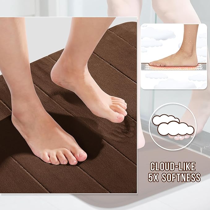 Yimobra Large Bath Mat 36"x24", Super Soft Quick Dry Memory Foam Bathroom Rug, Water Absorbent, Non Slip Backing Machine Washable for Tub Shower, Thick Comfort Support, Brown