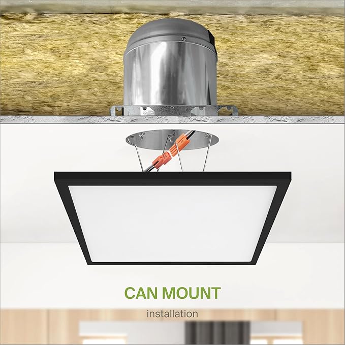 ASD LED 12" Square Flush Mount Ceiling Light Fixture, Low Profile Surface Lighting | 5CCT, Dimmable, Ultra-Thin, ETL Listed | 24W 1700LM 2700-6000K 120V | Kitchen, Bedroom, Hallway Lamp | Black