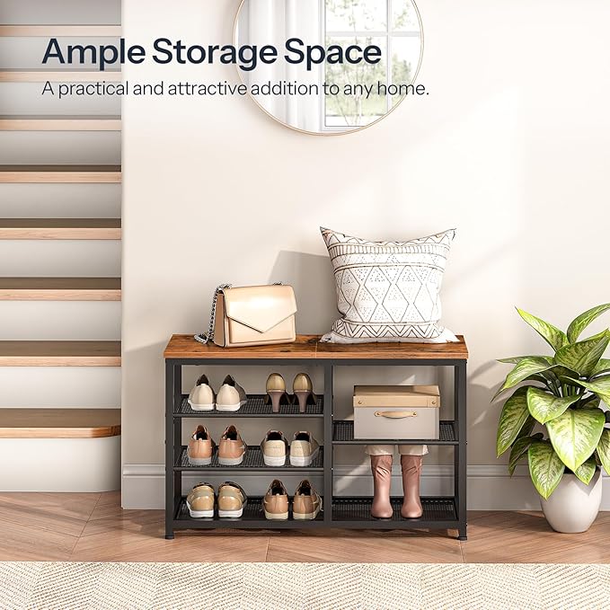 HOOBRO Shoe Bench, 5-Tier Shoe Rack Bench, Entryway Bench with Shoe Storage, Shoe Storage Organizer, 31.5" L Shoe Storage Bench for Entryway, Hallway, Space Saving, Rustic Brown and Black BF36HX01