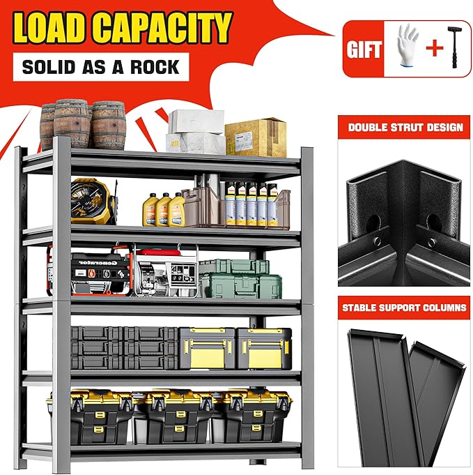 Heavy Duty Storage Shelves 5-Tier Adjustable Garage Shelving Unit, Strong Metal Storage Rack Shelving for Garage, Warehouse, Pantry Organization 16" D x36 W x72 H