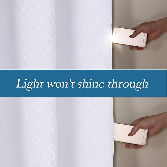 H.VERSAILTEX White Linen Blackout Curtains Durable Thick Textured Linen Look 100% Blackout Patio Door Curtain Anti Rust Grommet Extra Wide Sliding Door Curtain Panel, W100 x L84 inch- Bright White