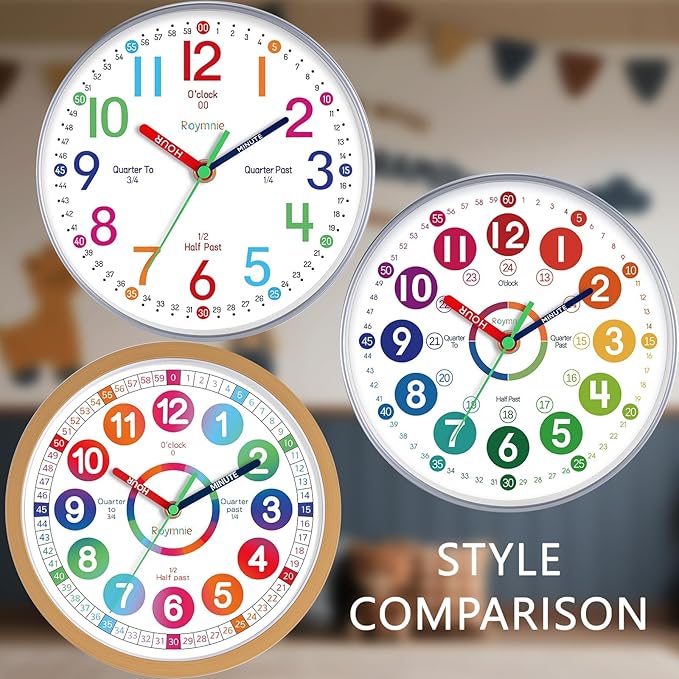 Learning Clock for Kids 14 Inch Large Learning to Tell Time Easily Colorful Teaching Time Clock Silent Non Ticking Battery Operated Decorative for Kids Room Classroom School Bedroom