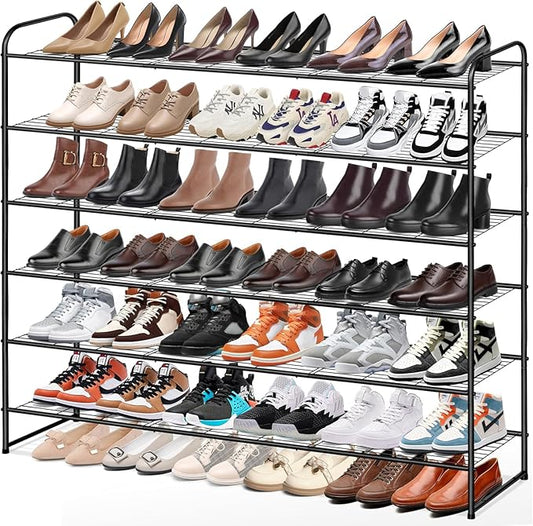 KEETDY Large Shoe Rack 6 Tier Organizer Tall Metal Shoe Organizer for Entryway Bedroom Floor Garage, Wide Shoe Shelf Storage Fits 42 Pairs Men Sneakers, Black