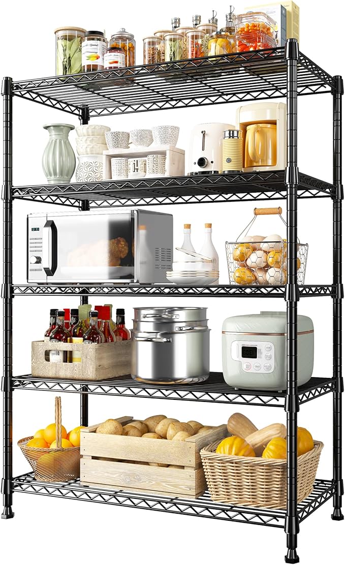 REIBII 5-Tier Wire Shelving Rack Storage Shelves Metal Shelves,1020 LBS Adjustable Heavy Duty Metal Shelving Units and Storage for Garage Pantry Bathroom 29" W X 14" D X 63" H