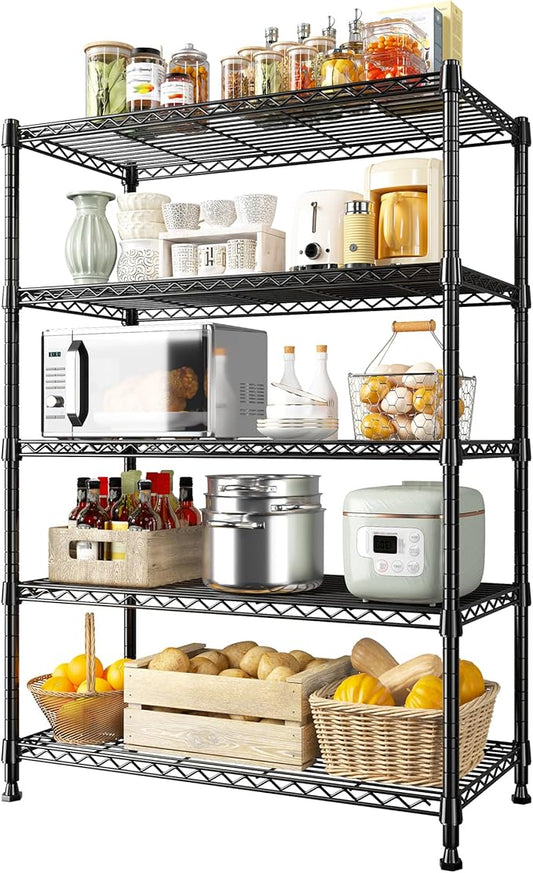 REIBII 5-Tier Wire Shelving Rack Storage Shelves Metal Shelves,1020 LBS Adjustable Heavy Duty Metal Shelving Units and Storage for Garage Pantry Bathroom 29" W X 14" D X 63" H