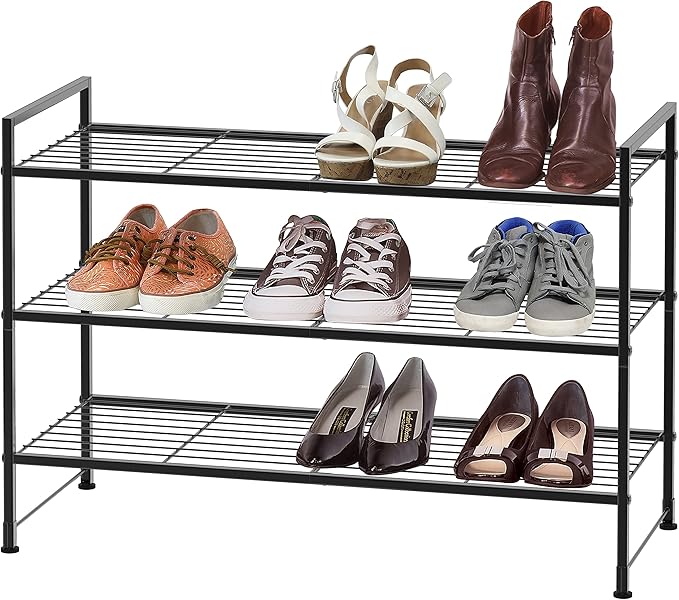SIMPLE HOUSEWARE 3-Tier Stackable Shoes Rack Storage Shelf, Black