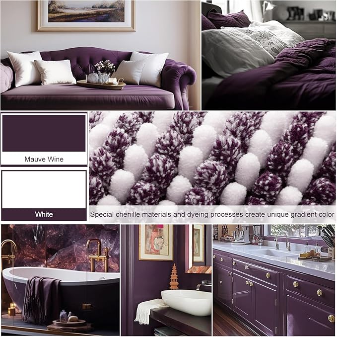 BSICPRO Bathroom Rugs and Mats Sets, 2 Piece Thick Absorbent Chenille Bath Mat Rug Set Non Slip, Soft Shaggy Bath Room Floor Mats for Bathroom, Machine Washable (Mauve Wine, 20" x 32" Plus 16" x 24")