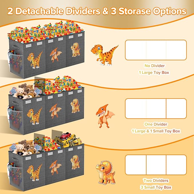 Extra Large Toy Box Chest, Collapsible Sturdy Toy Storage Organizer Boxes Bins Baskets Dinosaur Kids Toy Chest Bin with Lids for Boys Girls Living Room Playroom Bedroom Nursery 41"x14"x16" Gray