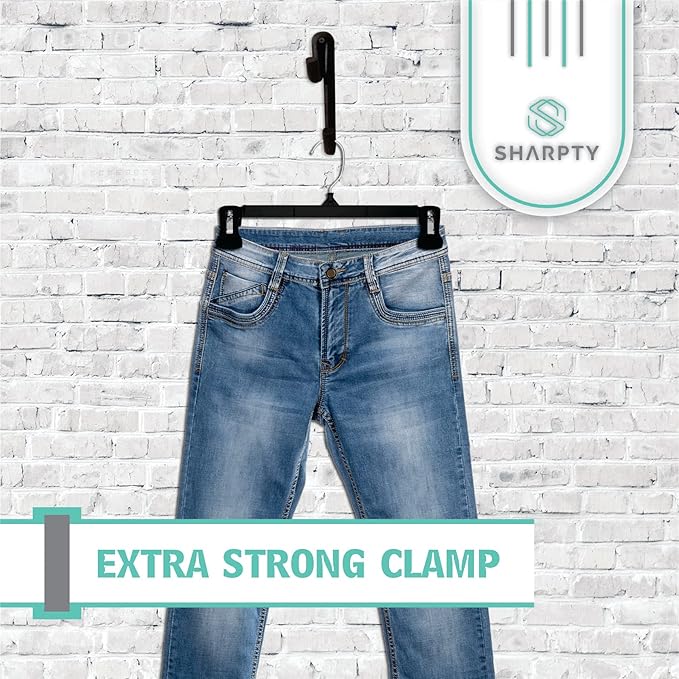 Sharpty Pant & Skirt Hangers - Closet Hangers for Shorts, Shirts, Jeans, Dresses, Slacks, Coats, Clothes, Clothing, Garments & More - Durable, Space Saving & Non-Slip, Black - 10 Pack