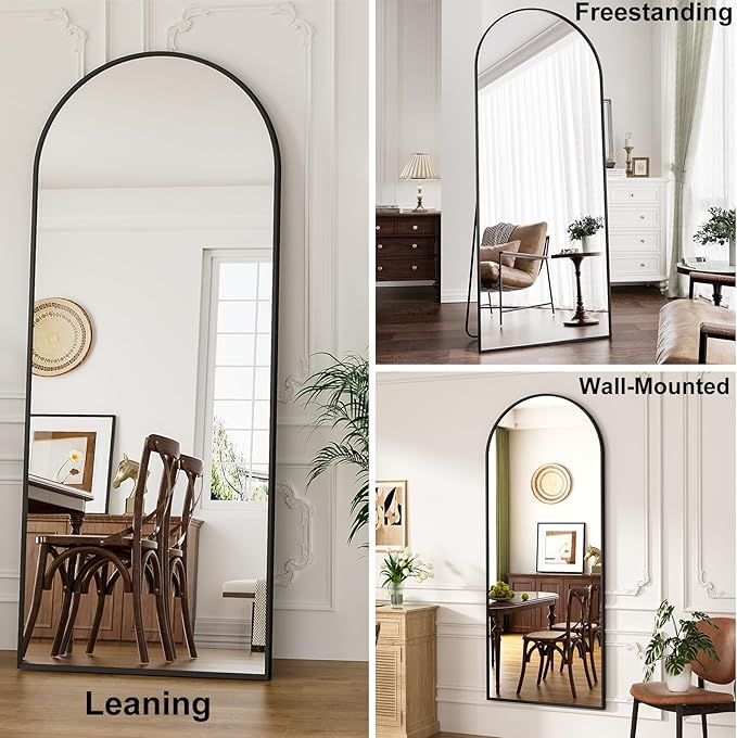 Full Length Mirror, 71"x30" Arched Floor Length Mirror, Oversized Standing Hanging or Leaning Against Wall Mounted Mirrors, Large Full Body Mirror with Aluminum Frame for Bedroom (Black)