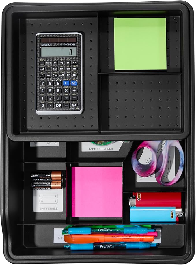 Madesmart 23-Compartment Original Junk Drawer Organizer Tray, Plastic Multipurpose Storage Bin for Drawers, Granite