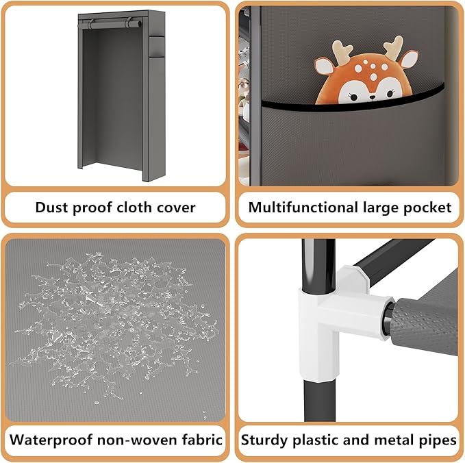 Laiensia 9-Tier Vertical Shoe Rack Organizer, Space Saving Shoe Storage Organizer, Non-Woven Cover Shoe Shelf Holds 36-45Pairs for Bedroom, Hallway, Closet Entryway, Grey