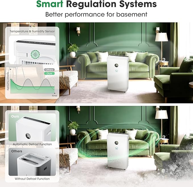 2025 Narrow Dehumidifiers for Home,60 Pints Dehumidifier 6,500 Sq.Ft with 186 OZ Water Tank & Drain Hose for Basement, Bathroom, Bedroom – Smart Humidity Control, 3 Modes, Dry Clothes, 24H Timer